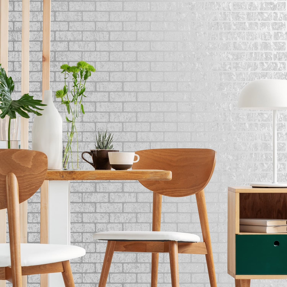 Milan Brick Silver Wallpaper