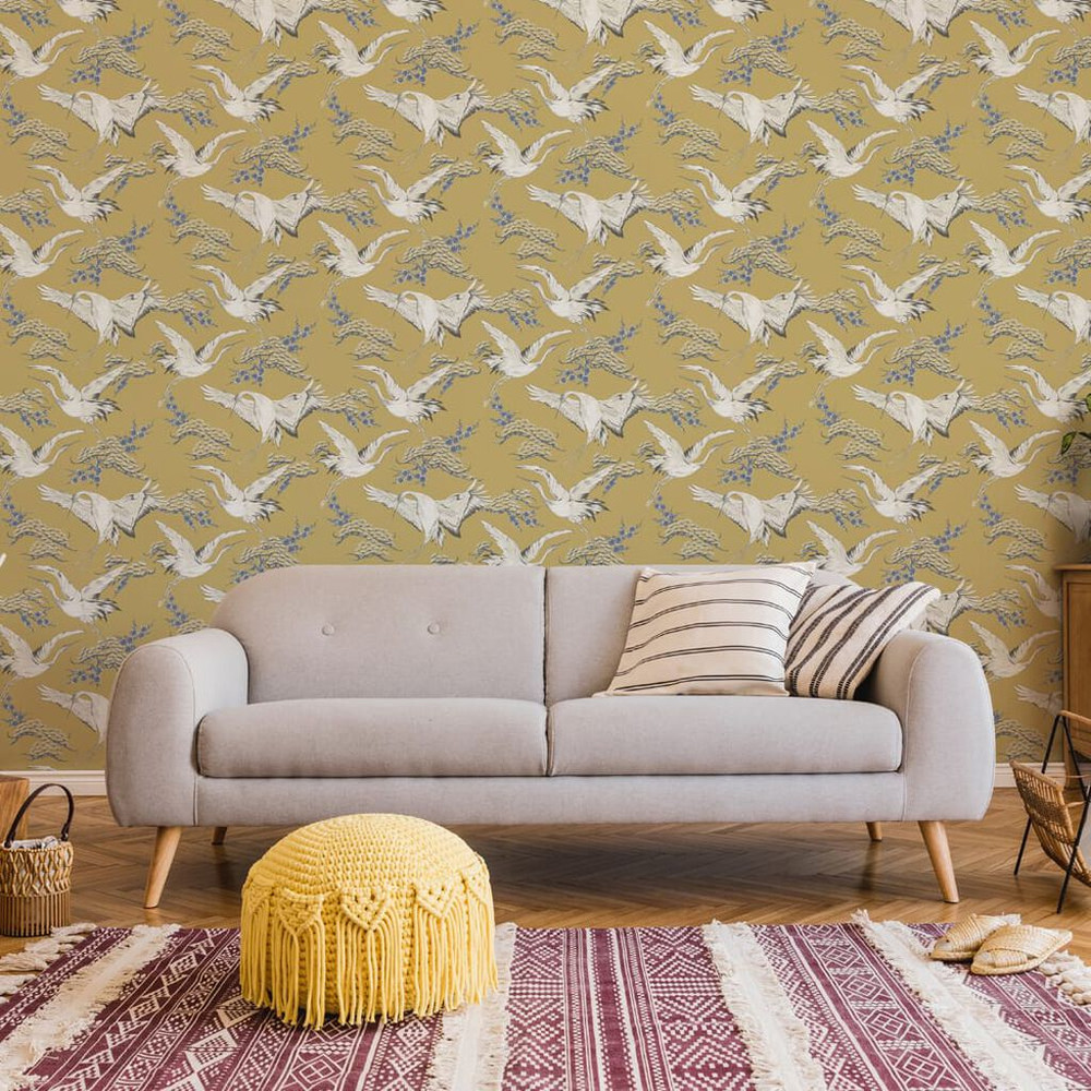 cranes ochre wallpaper