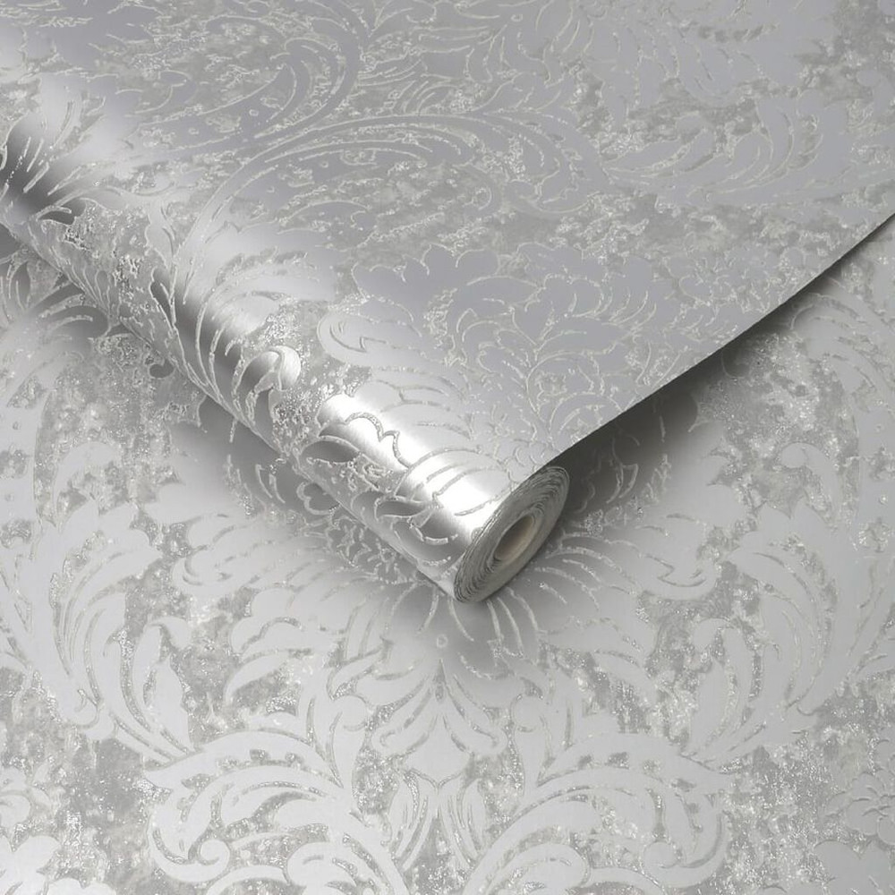 milan damask silver wallpaper