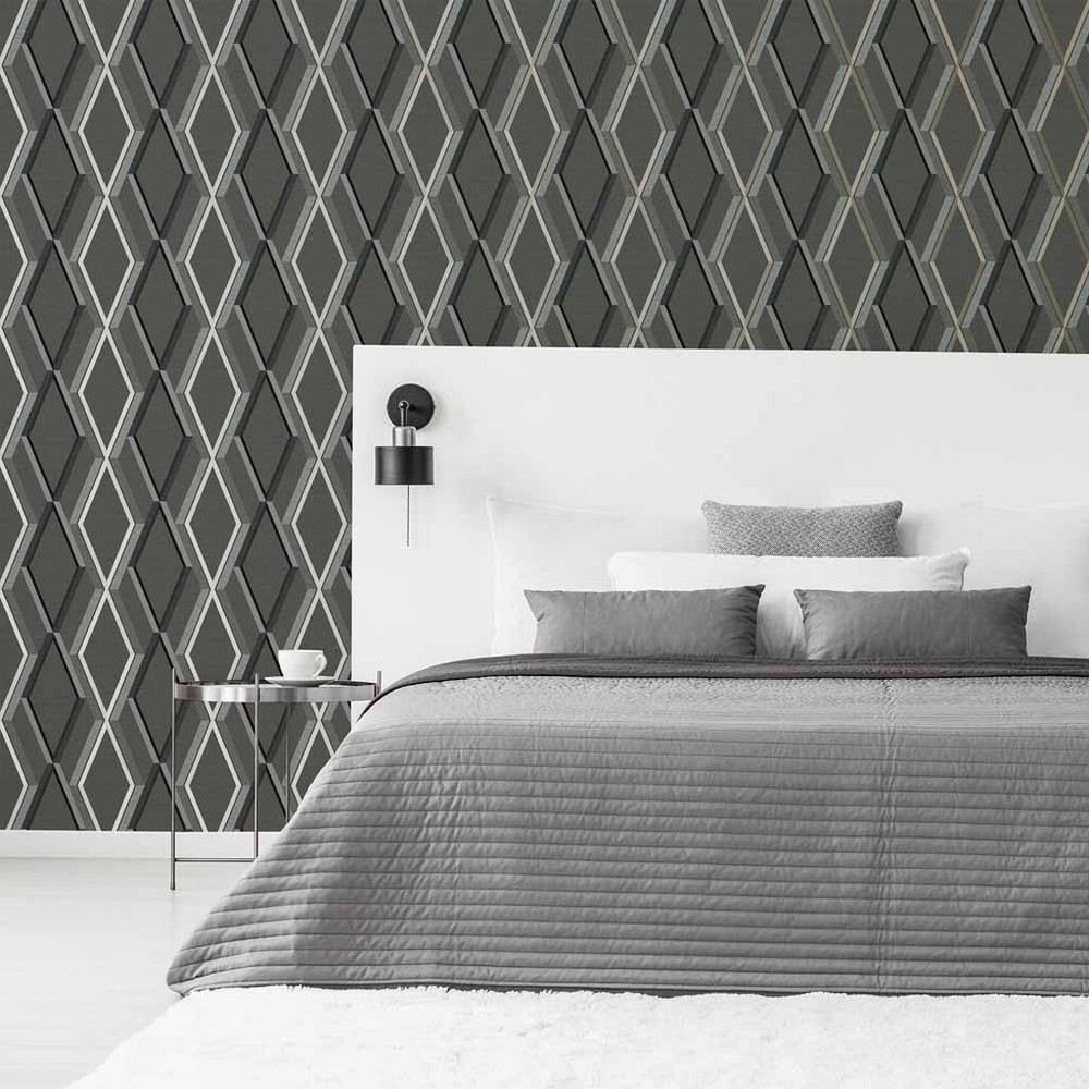 prestige geo charcoal wallpaper
