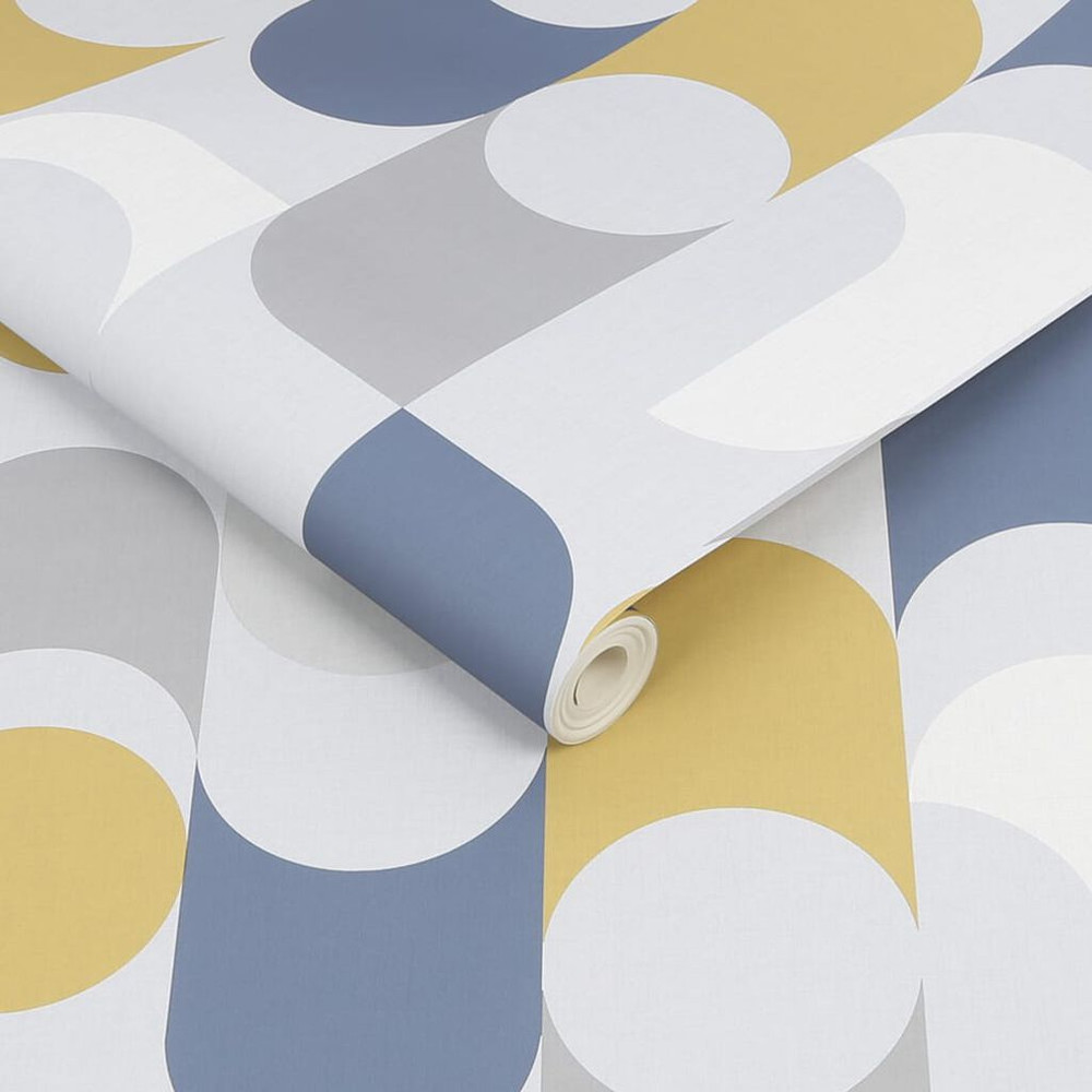 retro geo navy & yellow wallpaper