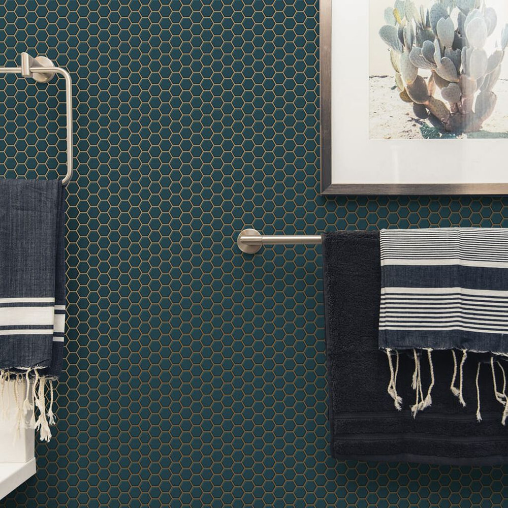 hexagon lattice teal wallpaper