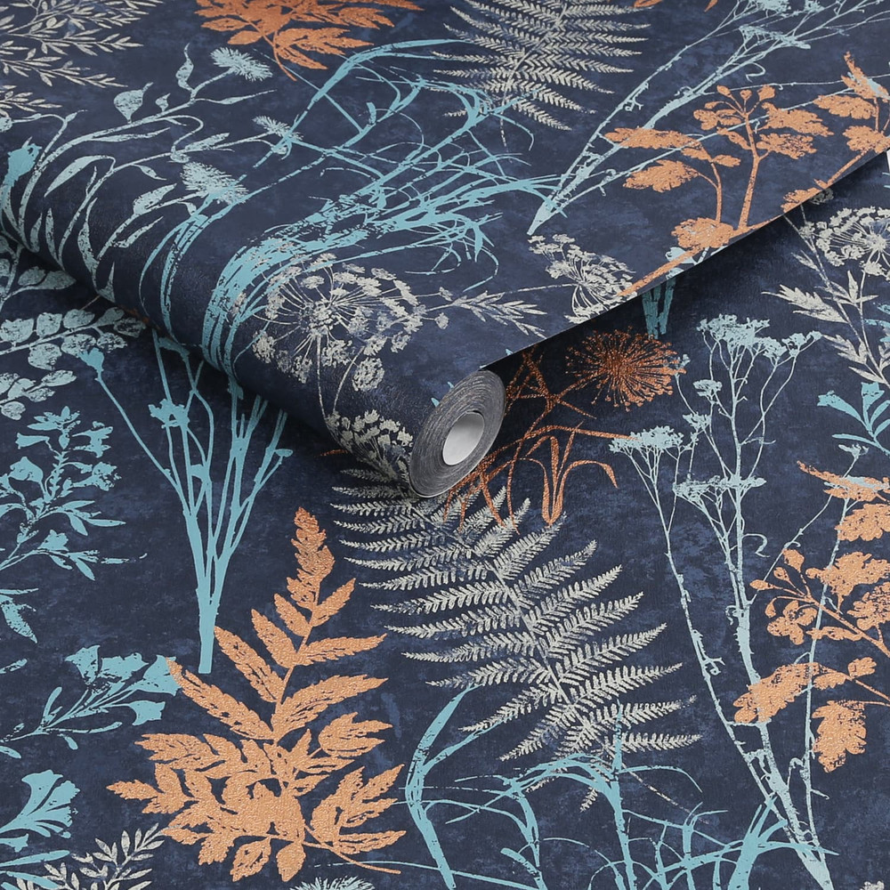 Organics Navy And Copper Wallpaper
