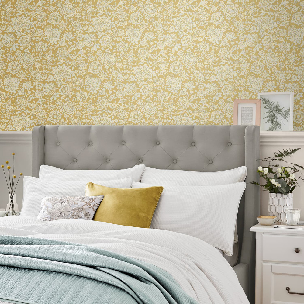 Laura Ashley Trailing Laurissa Pale Ochre Yellow Wallpaper