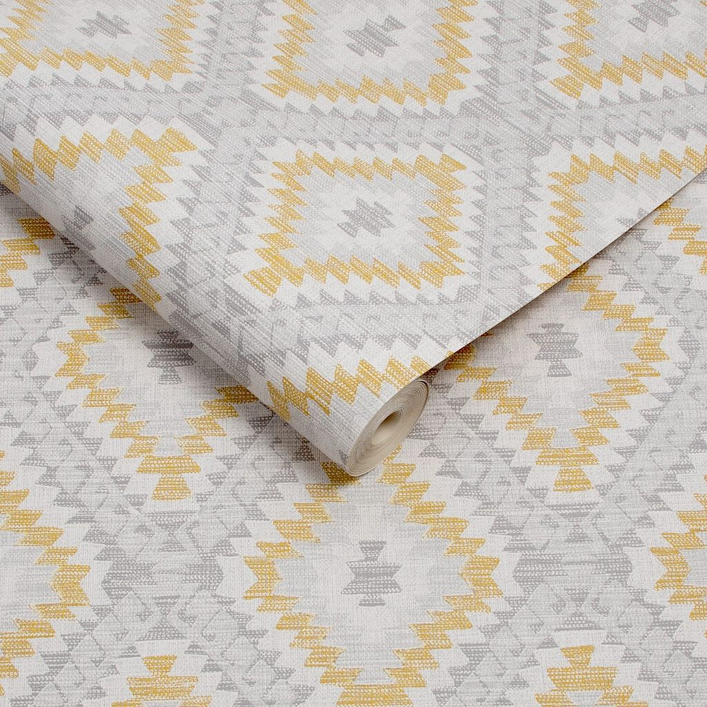 aztec geo ochre wallpaper