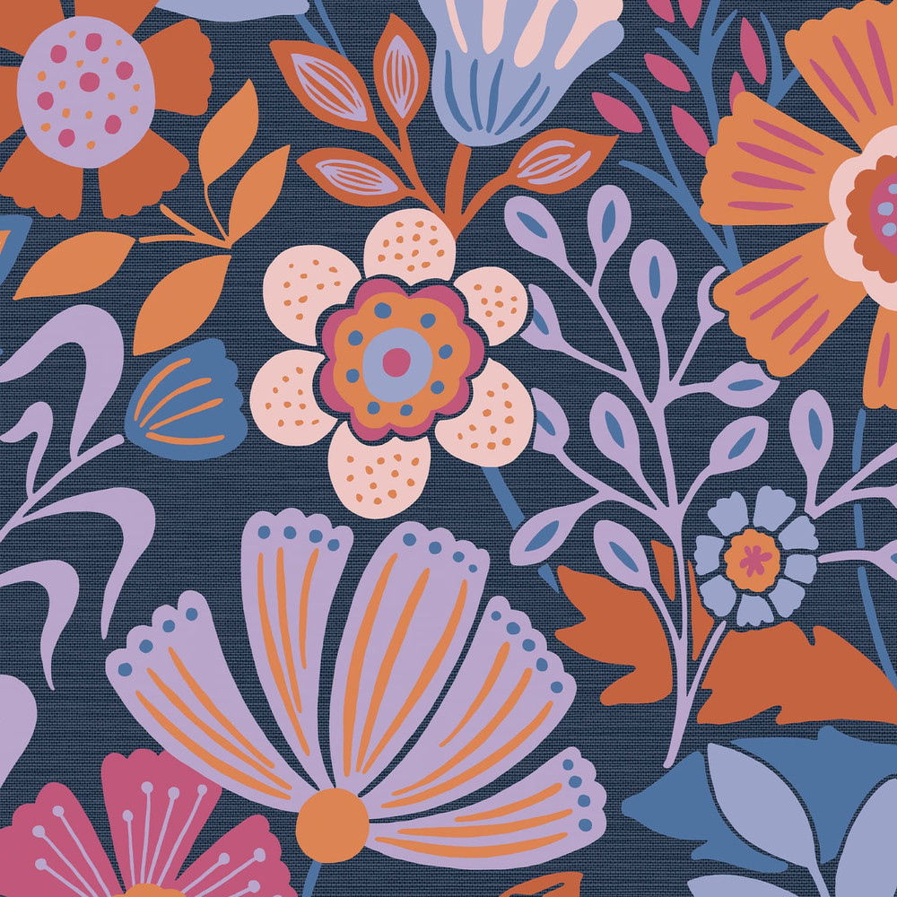 Oopsy Daisy Blue Lilac Tangerine Wallpaper