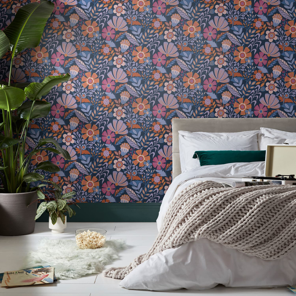 Oopsy Daisy Blue Lilac Tangerine Wallpaper
