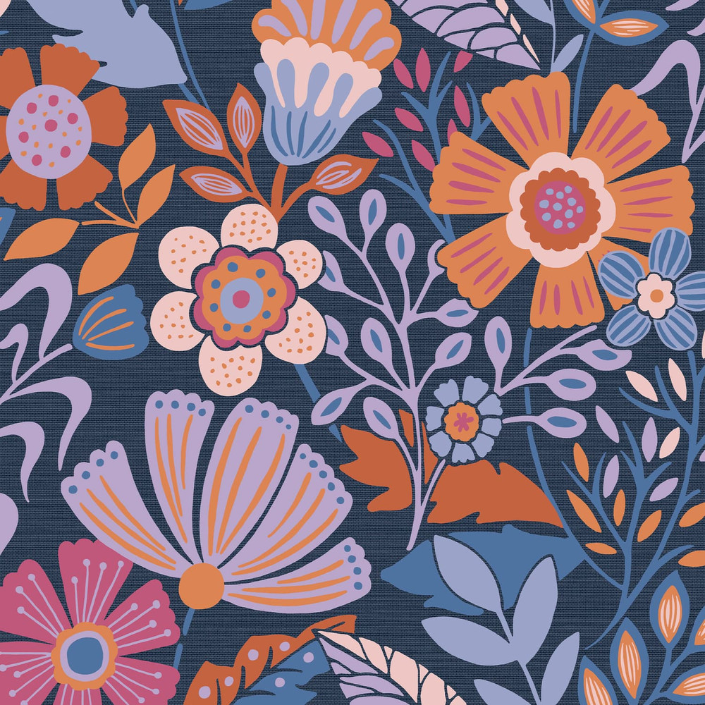Oopsy Daisy Blue Lilac Tangerine Wallpaper