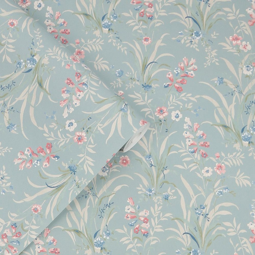 Laura Ashley Mosedale Posy Dark Duck Egg Blue Wallpaper