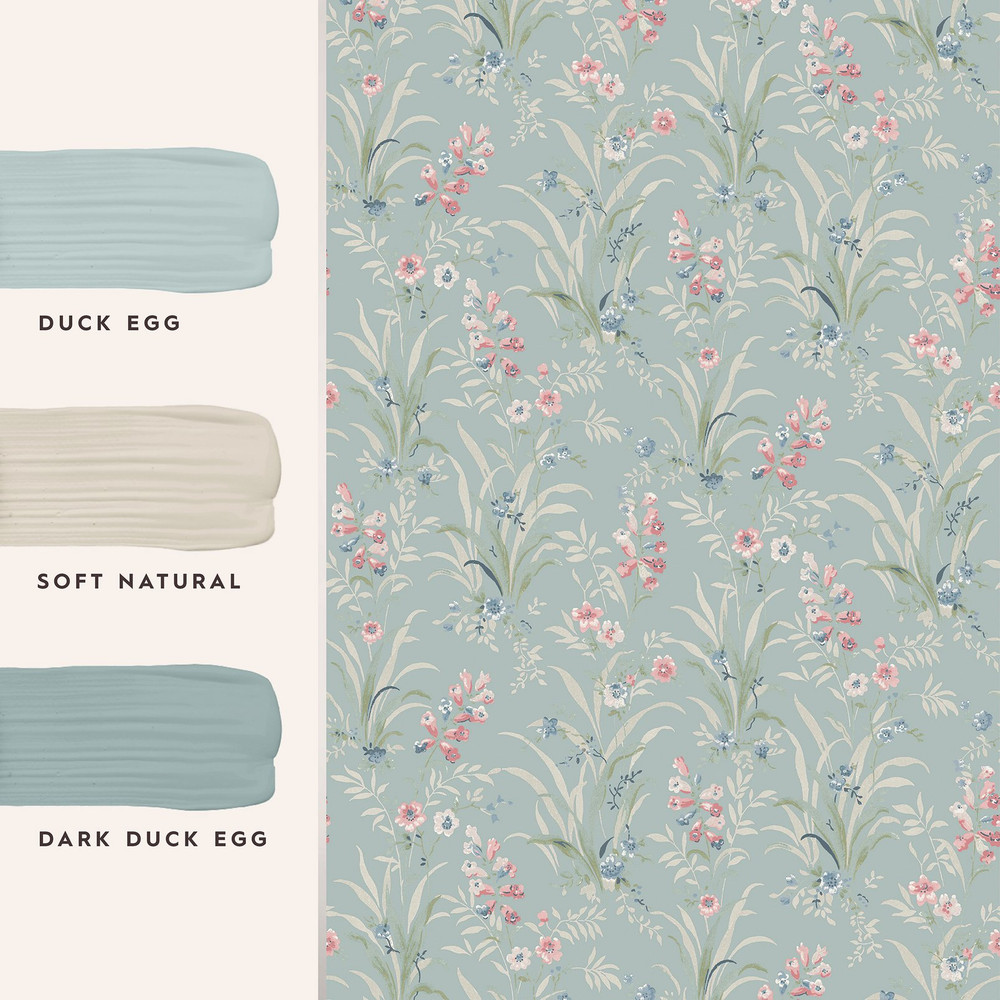 Laura Ashley Mosedale Posy Dark Duck Egg Blue Wallpaper