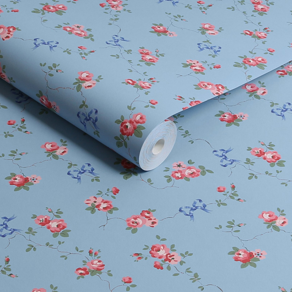Cath Kidston Rose & Bows Blue Wallpaper