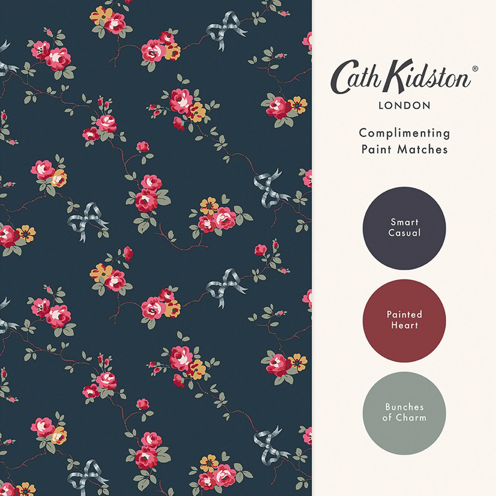 Cath Kidston Rose & Bows Navy Wallpaper