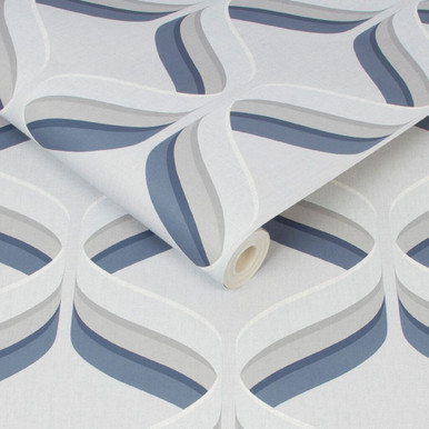 fresco retro ogee navy geometric wallpaper