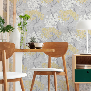 Fresco Lykke Tree Ochre Floral Wallpaper