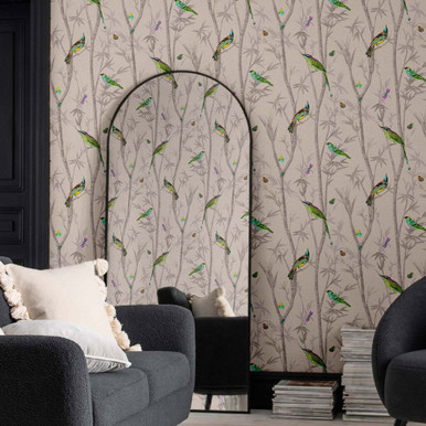 next chinoiserie bird trail natural wallpaper