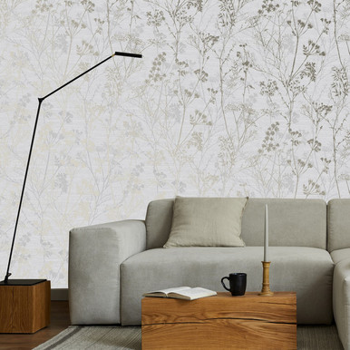 Hedgerow Grey Pale Gold Wallpaper