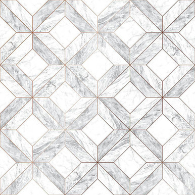 marble marquetry white & rose gold wallpaper