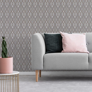ribbon geo grey & rose gold wallpaper