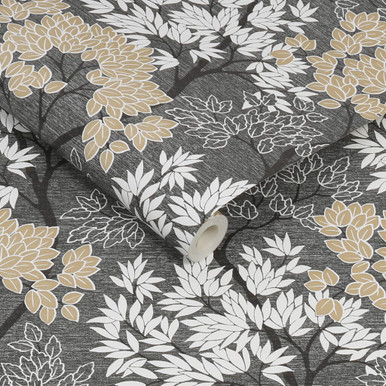 Fresco Lykke Tree Dark Charcoal Wallpaper