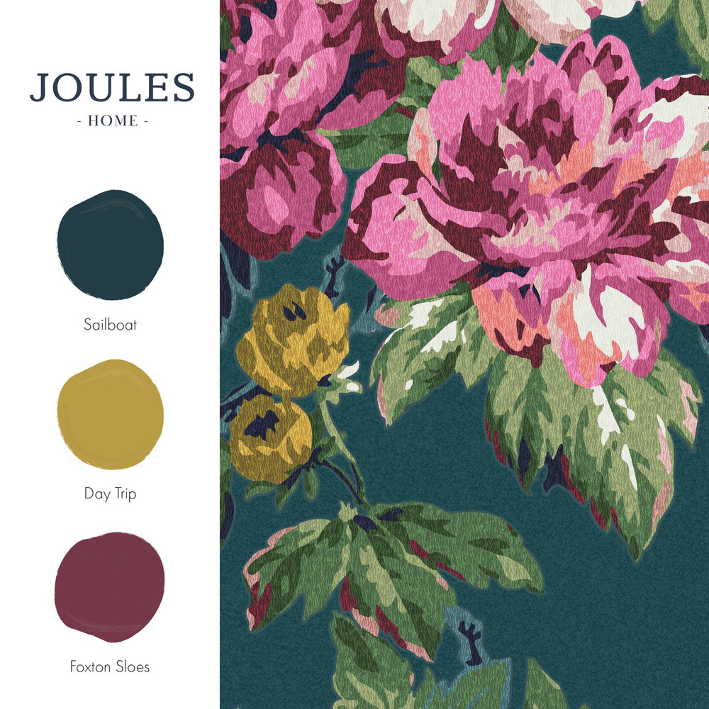 Joules Invite Floral Peacock Wallpaper