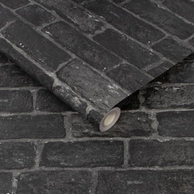 house brick charcoal wallpaper