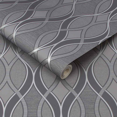 ribbon geo grey & silver wallpaper