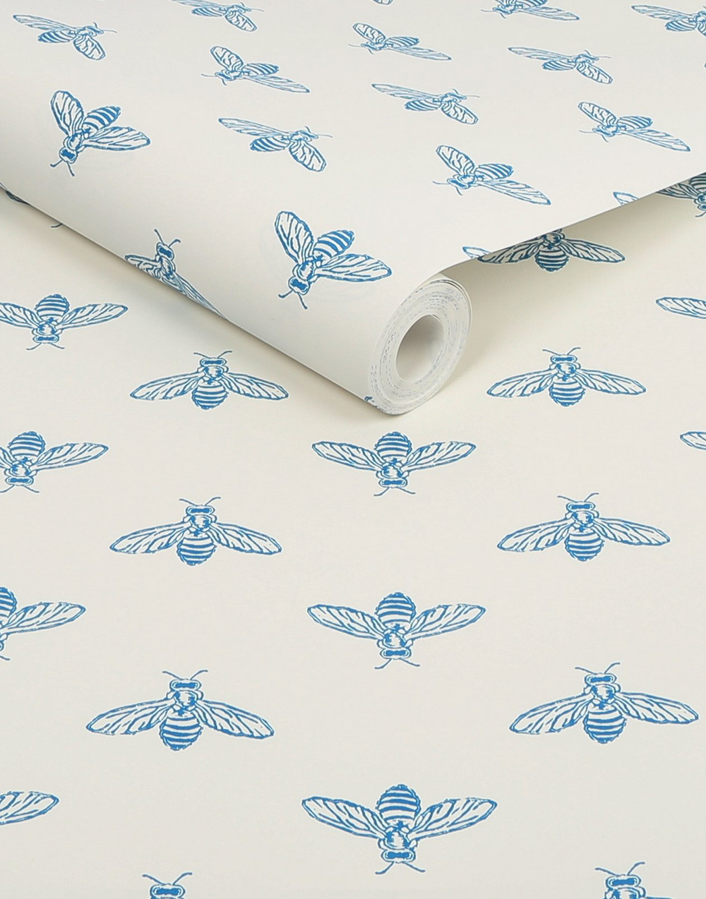Joules Block Print Bee Blue Haze Wallpaper
