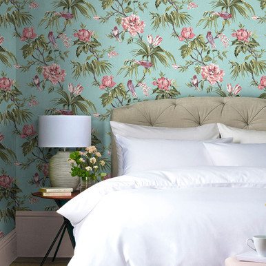 next birds & blooms duck egg wallpaper