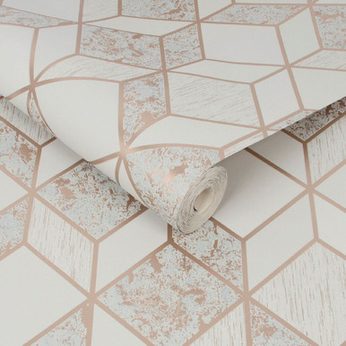 vittorio grey & rose gold geometric wallpaper