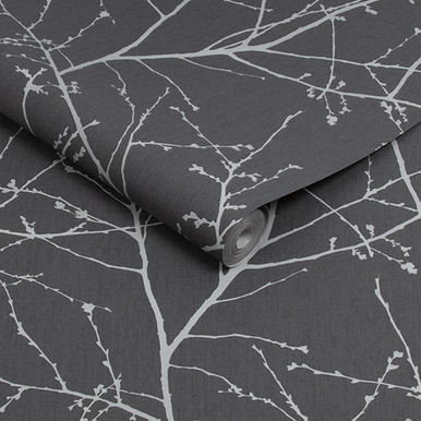 Innocence Charcoal and Silver Wallpaper