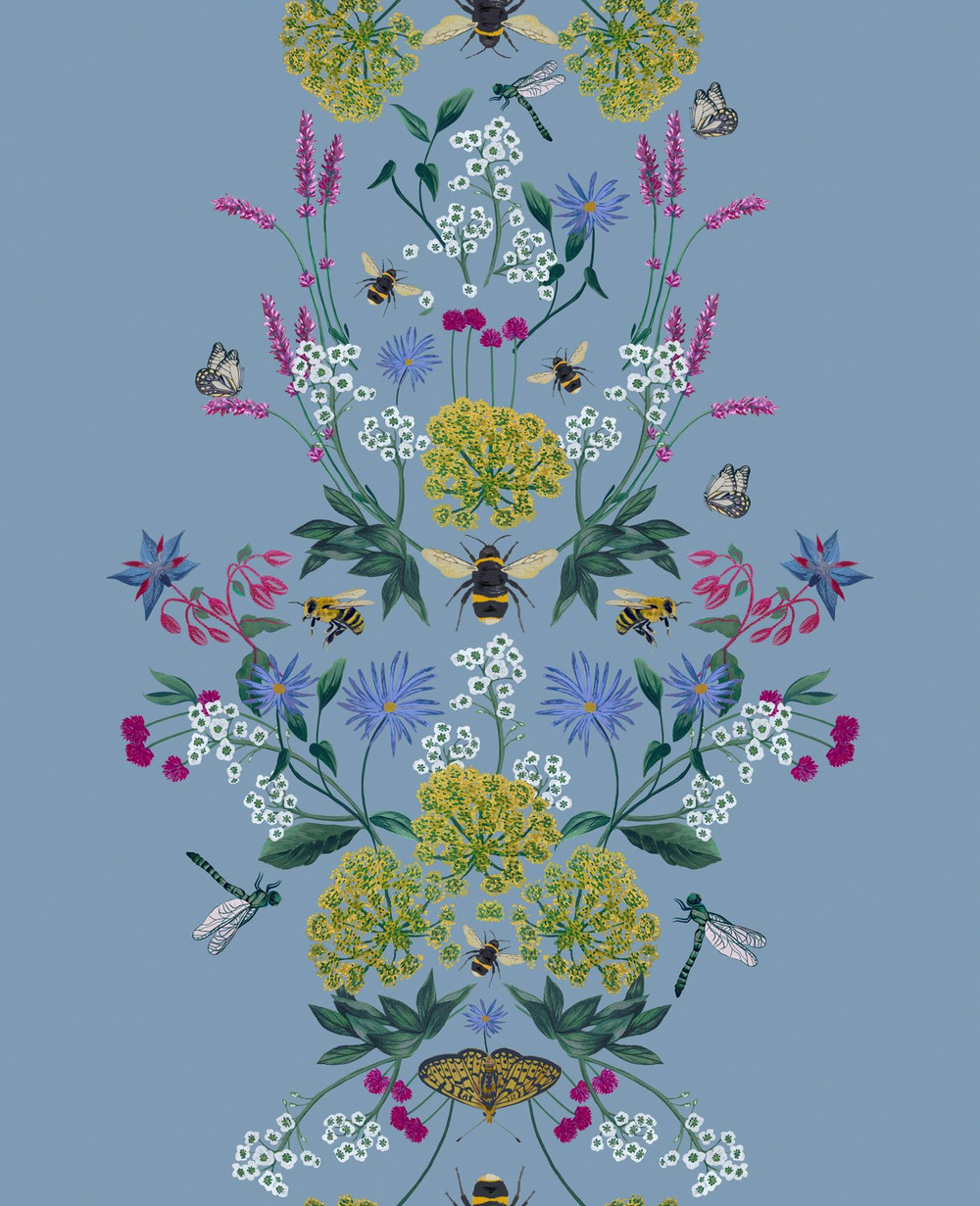 Joules Perfect Pollinators Haze Blue Wallpaper