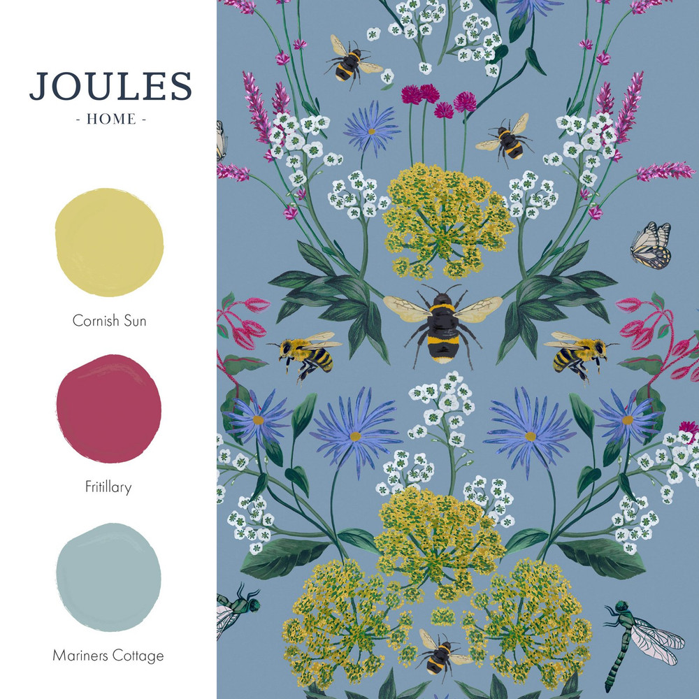 Joules Perfect Pollinators Haze Blue Wallpaper