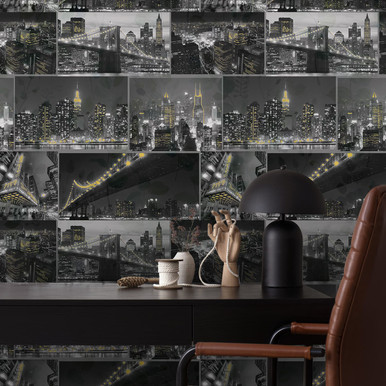 City At Night Black Wallpaper