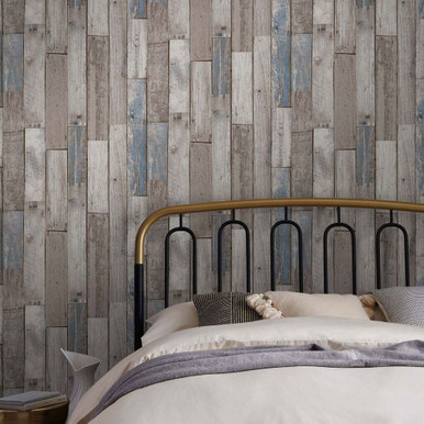 next distressed wood plank blue wallpaper