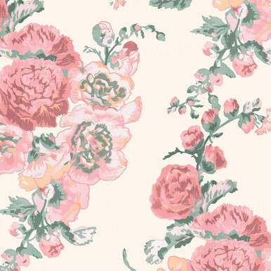 laura ashley hollyhocks coral pink wallpaper