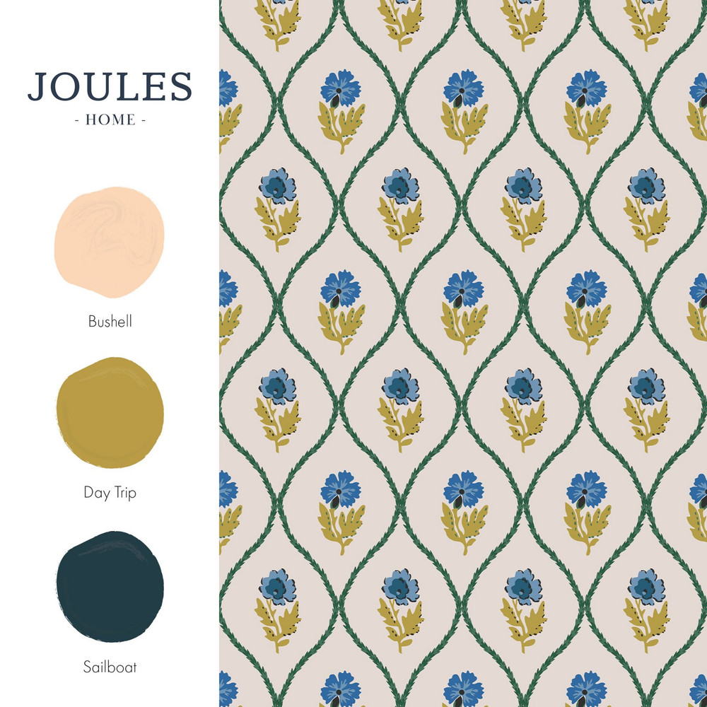 Joules Trellis Floral Creme Gold Wallpaper
