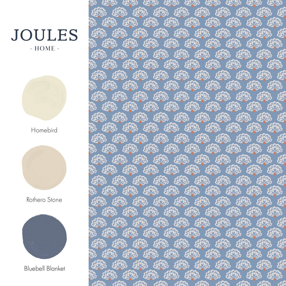 Joules Peacock Geo Blue Creme Wallpaper