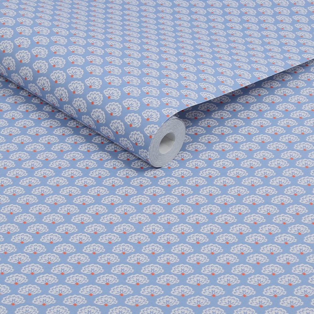 Joules Peacock Geo Blue Creme Wallpaper