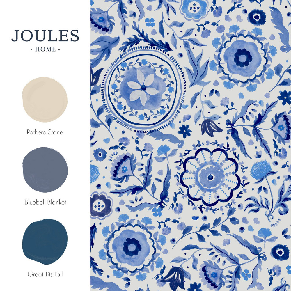 Joules Festival Flowers Blue Wallpaper