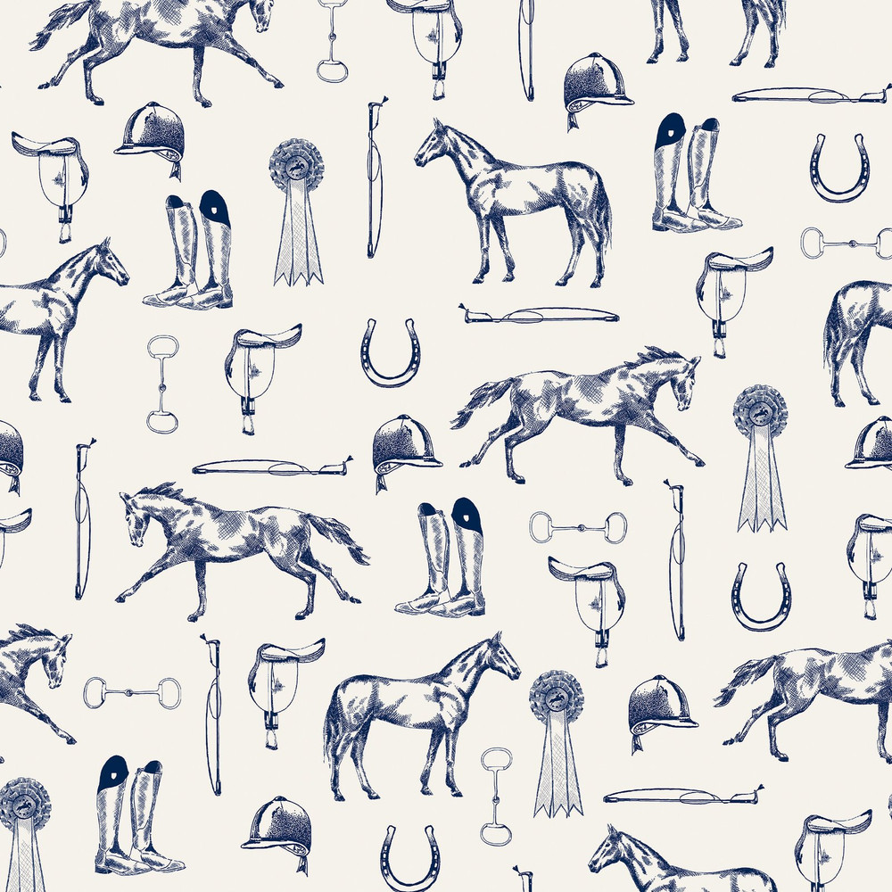 Joules Sketched Equestrian Cream & Blue Wallpaper
