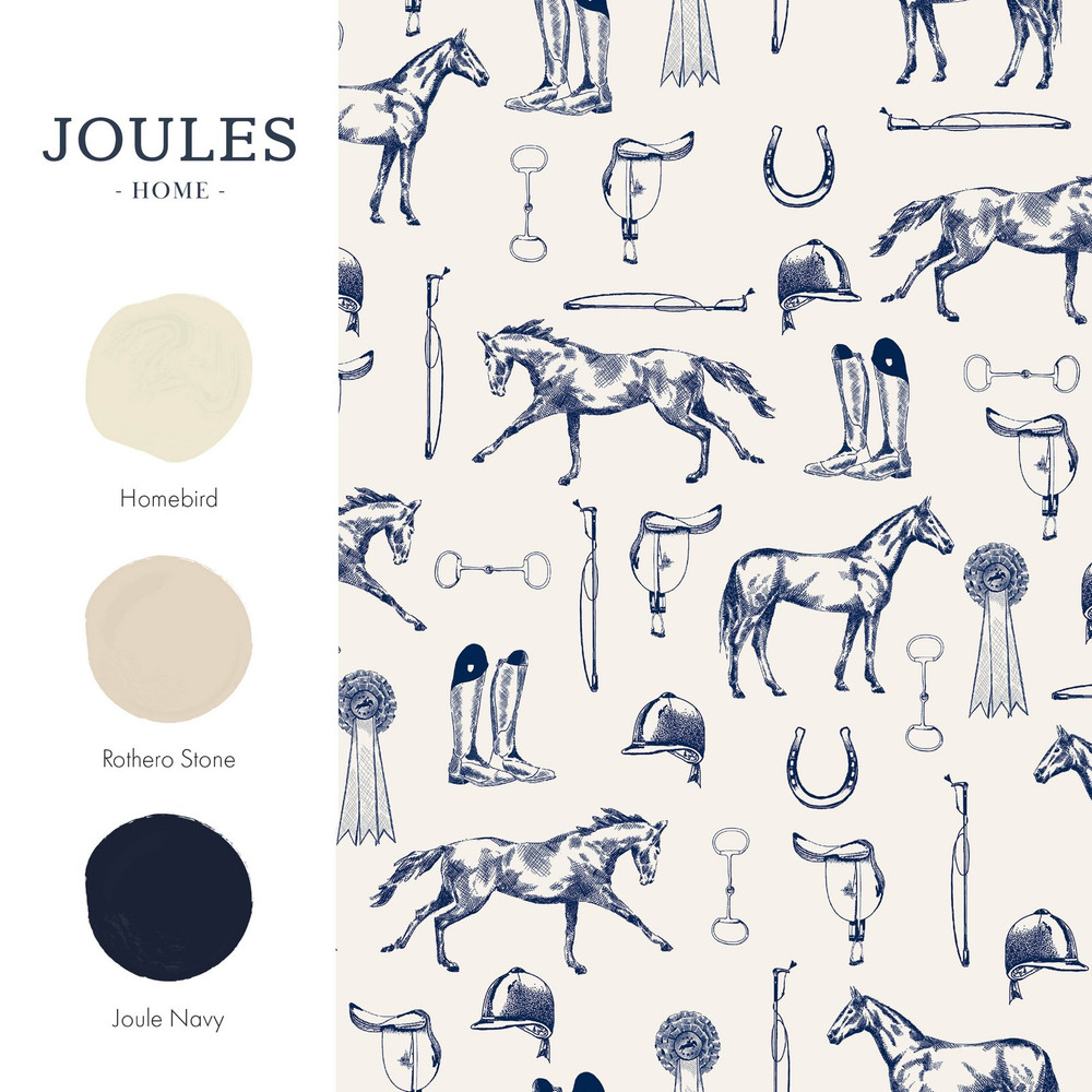 Joules Sketched Equestrian Cream & Blue Wallpaper