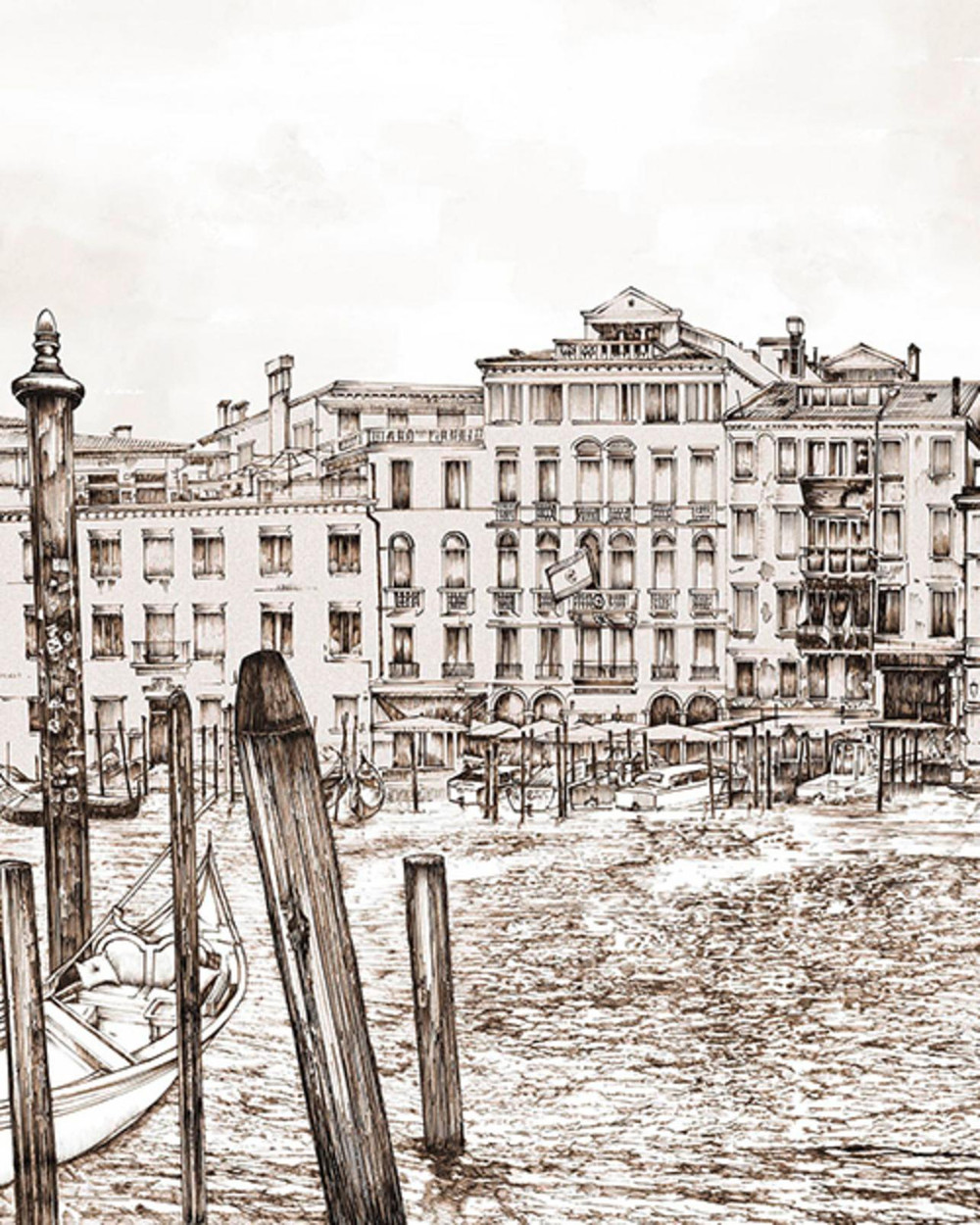 Old Venezia Sepia Panoramic Bespoke Mural