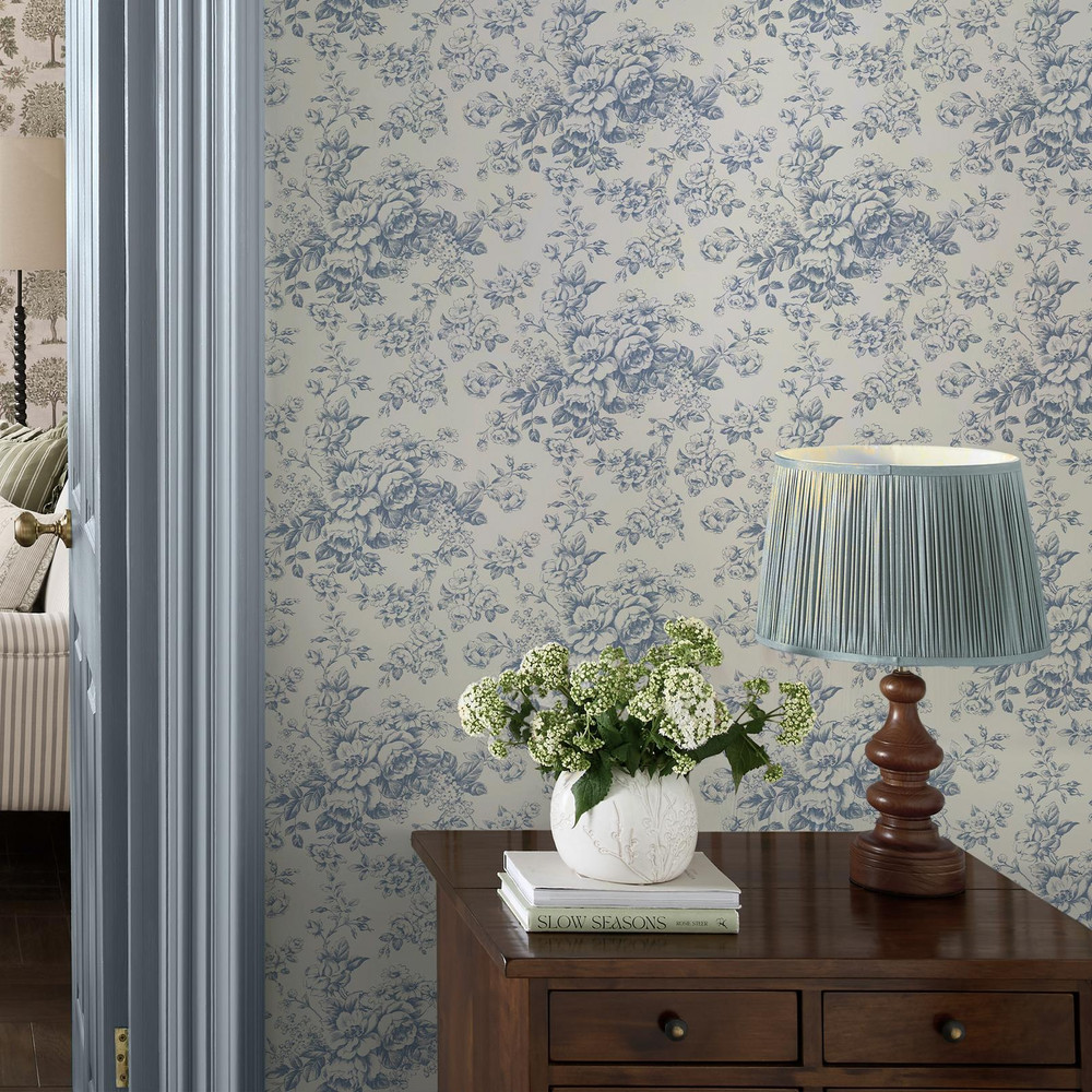 Laura Ashley Toile Delight Cornflower Blue Wallpaper