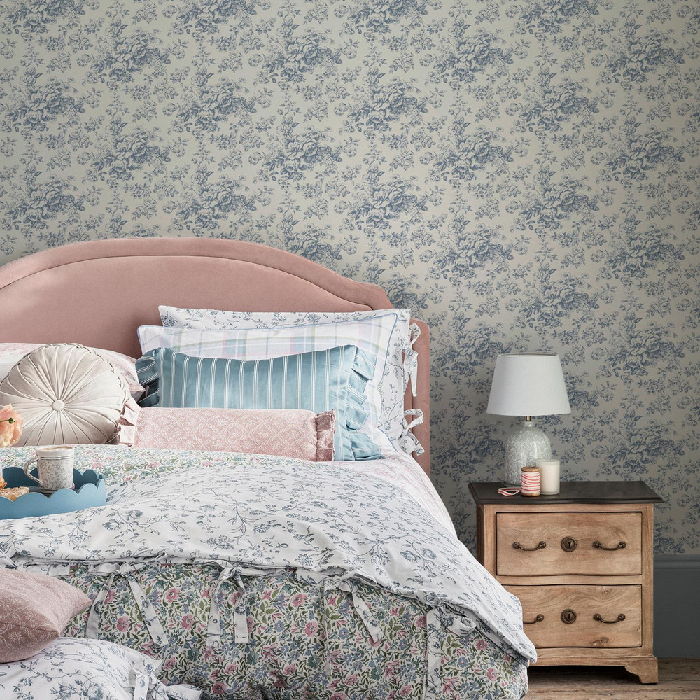 Laura Ashley Toile Delight Cornflower Blue Wallpaper
