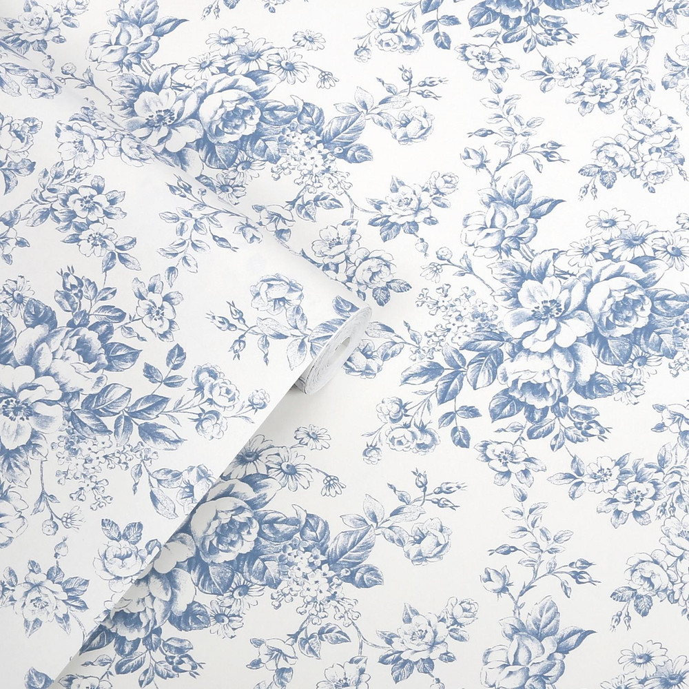 Laura Ashley Toile Delight Cornflower Blue Wallpaper